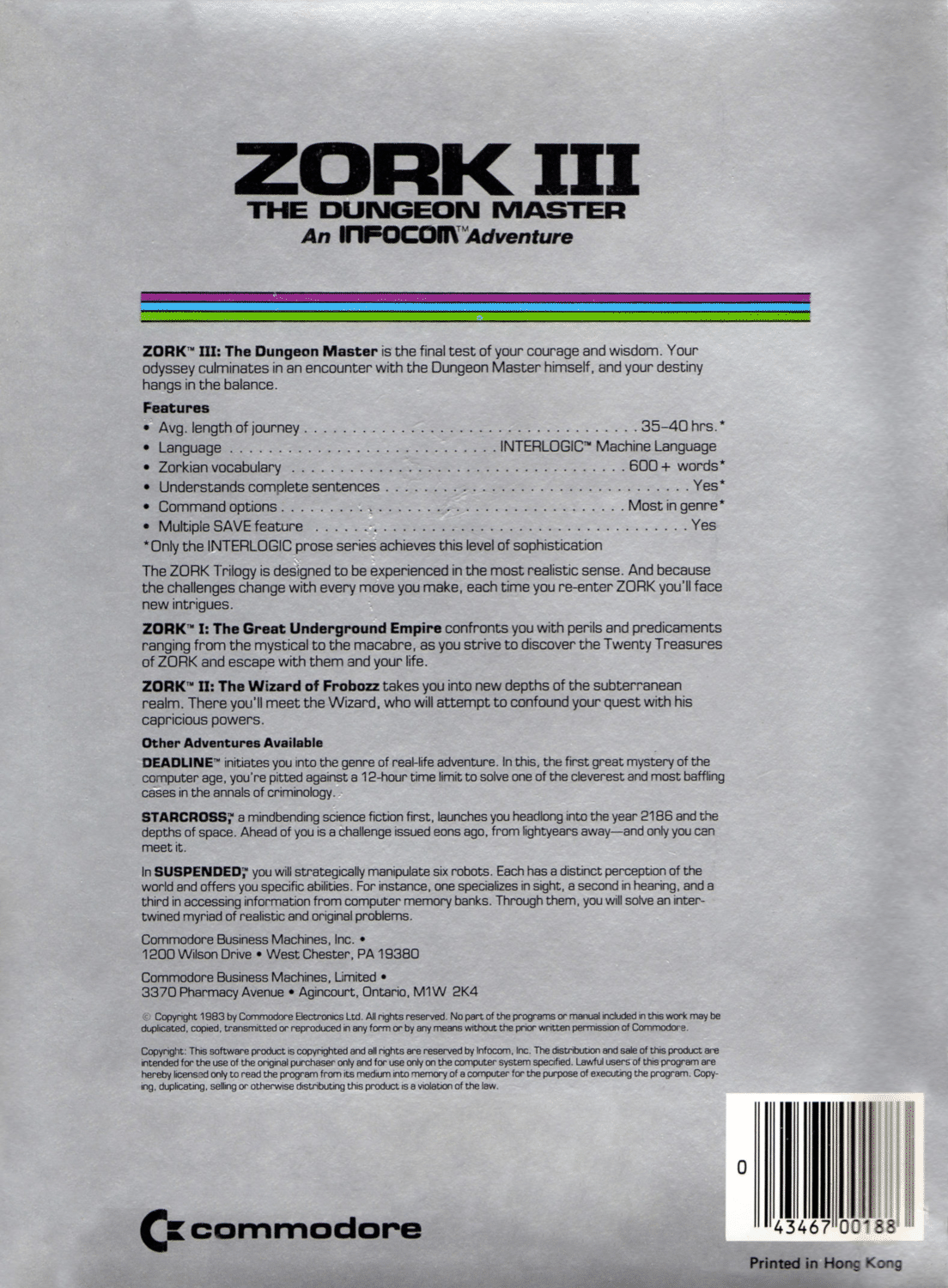 Zork III Dungeon Master box art for Commodore 64